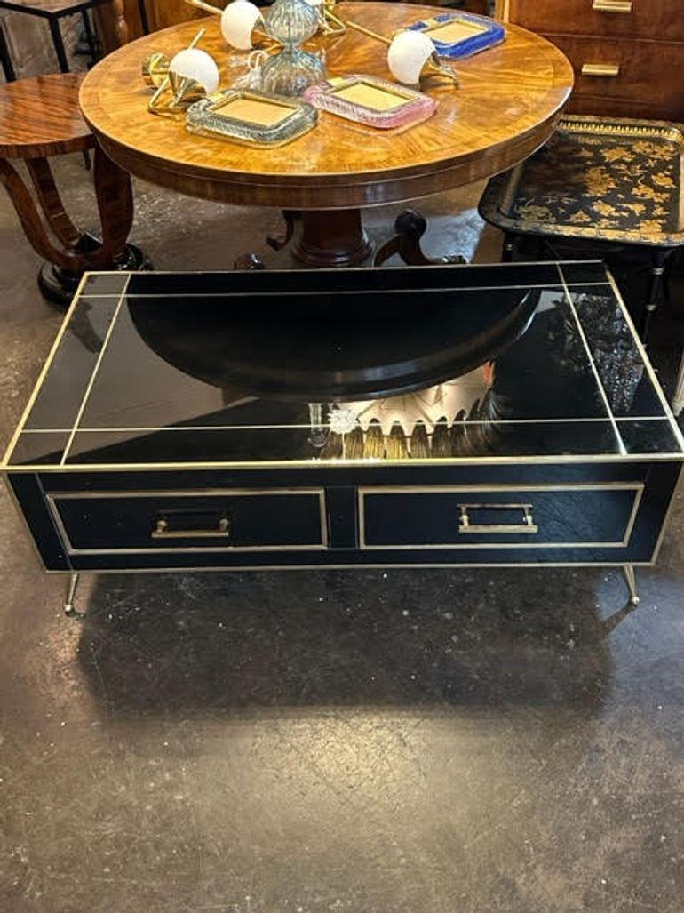 Contemporary Modern Black Murano Glass and Brass Coffee Table