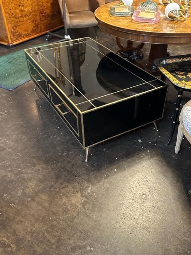 Modern Black Murano Glass and Brass Coffee Table 1