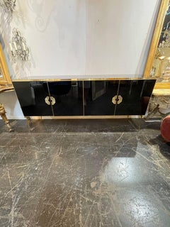 Modern Black Murano Glass and Polished Brass Sideboard