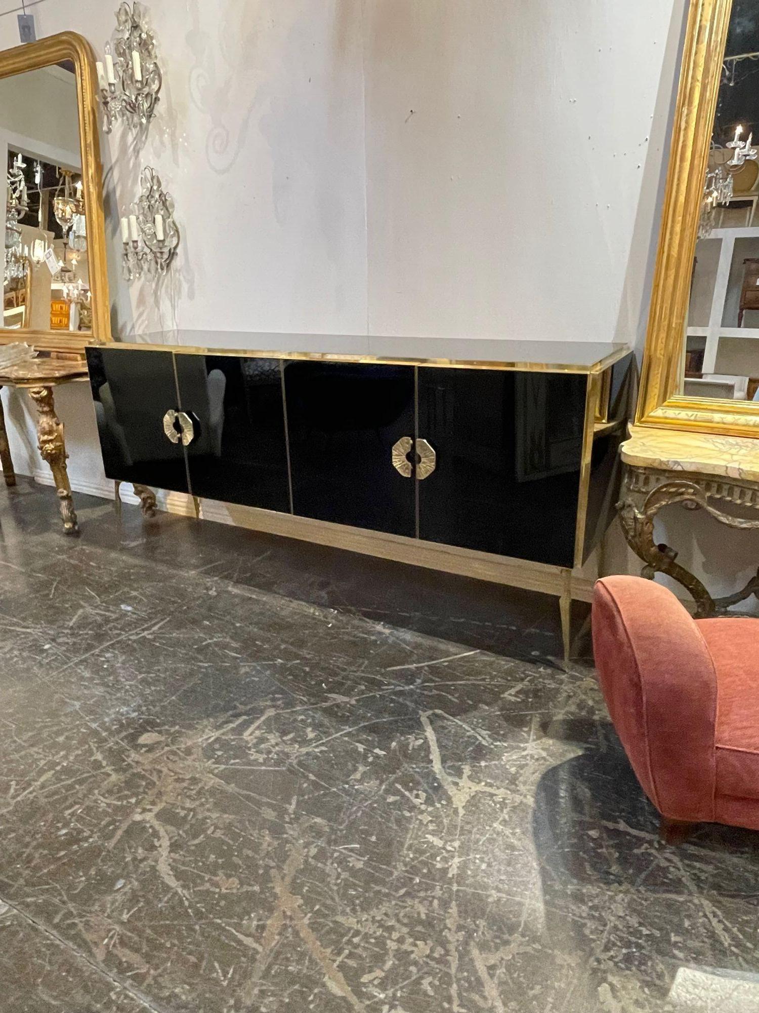 Modern Black Murano Glass and Polished Brass Sideboard In Good Condition For Sale In Dallas, TX