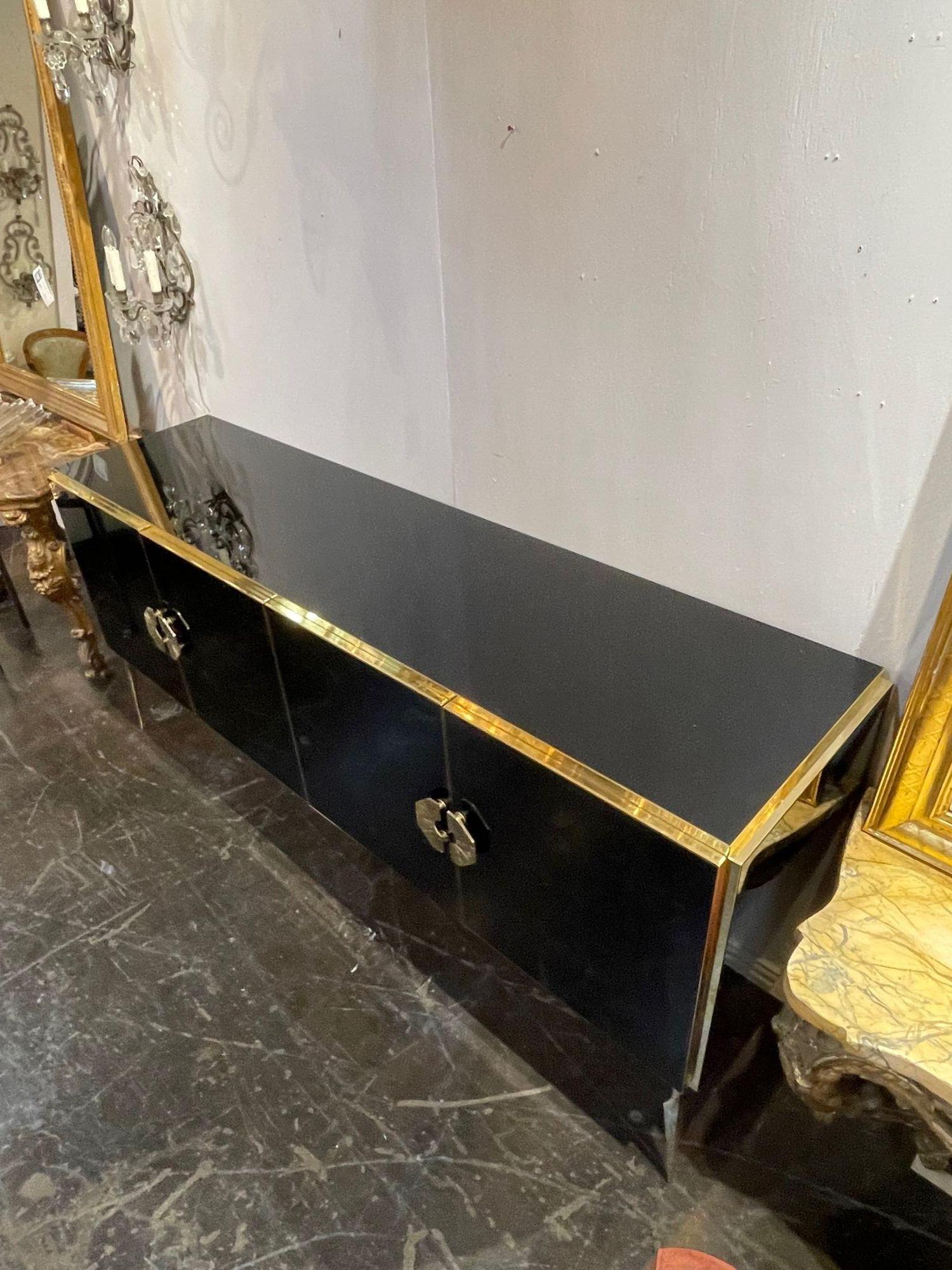 Contemporary Modern Black Murano Glass and Polished Brass Sideboard For Sale