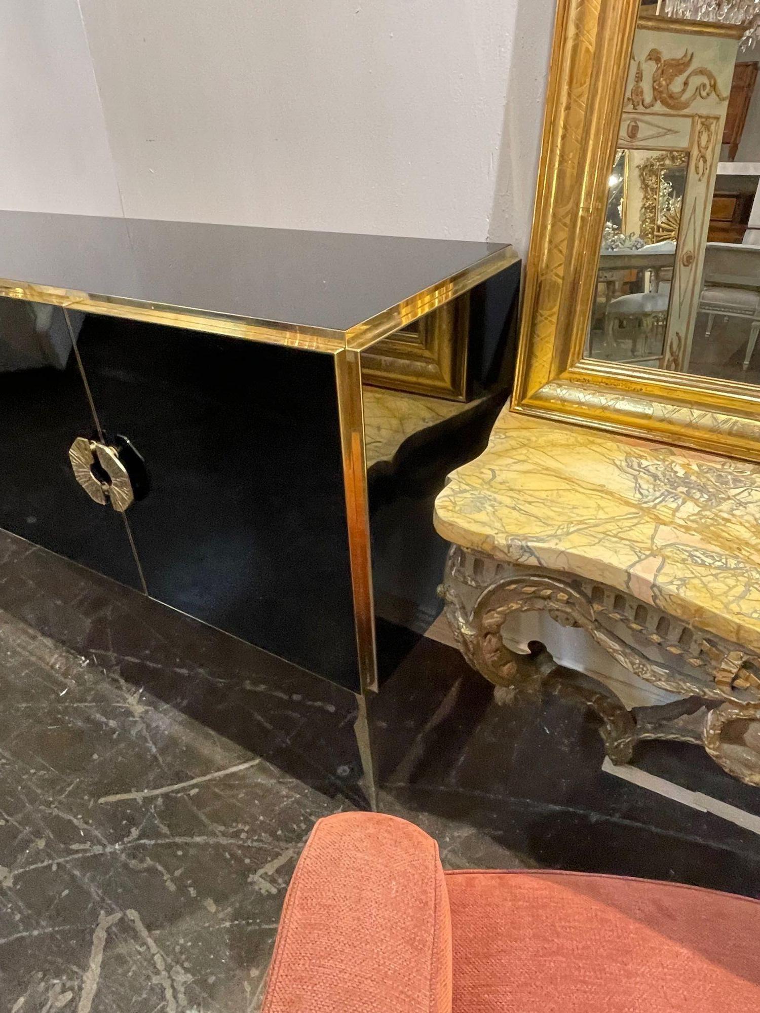 Modern Black Murano Glass and Polished Brass Sideboard For Sale 1