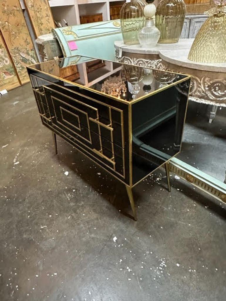 Modern Black Murano Glass Cabinet with Brass In Good Condition For Sale In Dallas, TX