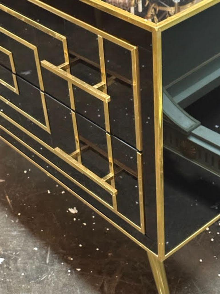 Contemporary Modern Black Murano Glass Cabinet with Brass For Sale