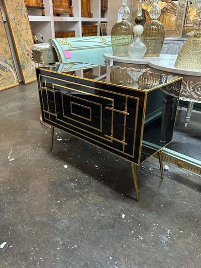 Modern Black Murano Glass Cabinet with Brass For Sale 2