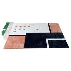 Modern Black Off-White and Peach Rectangular Area Rug