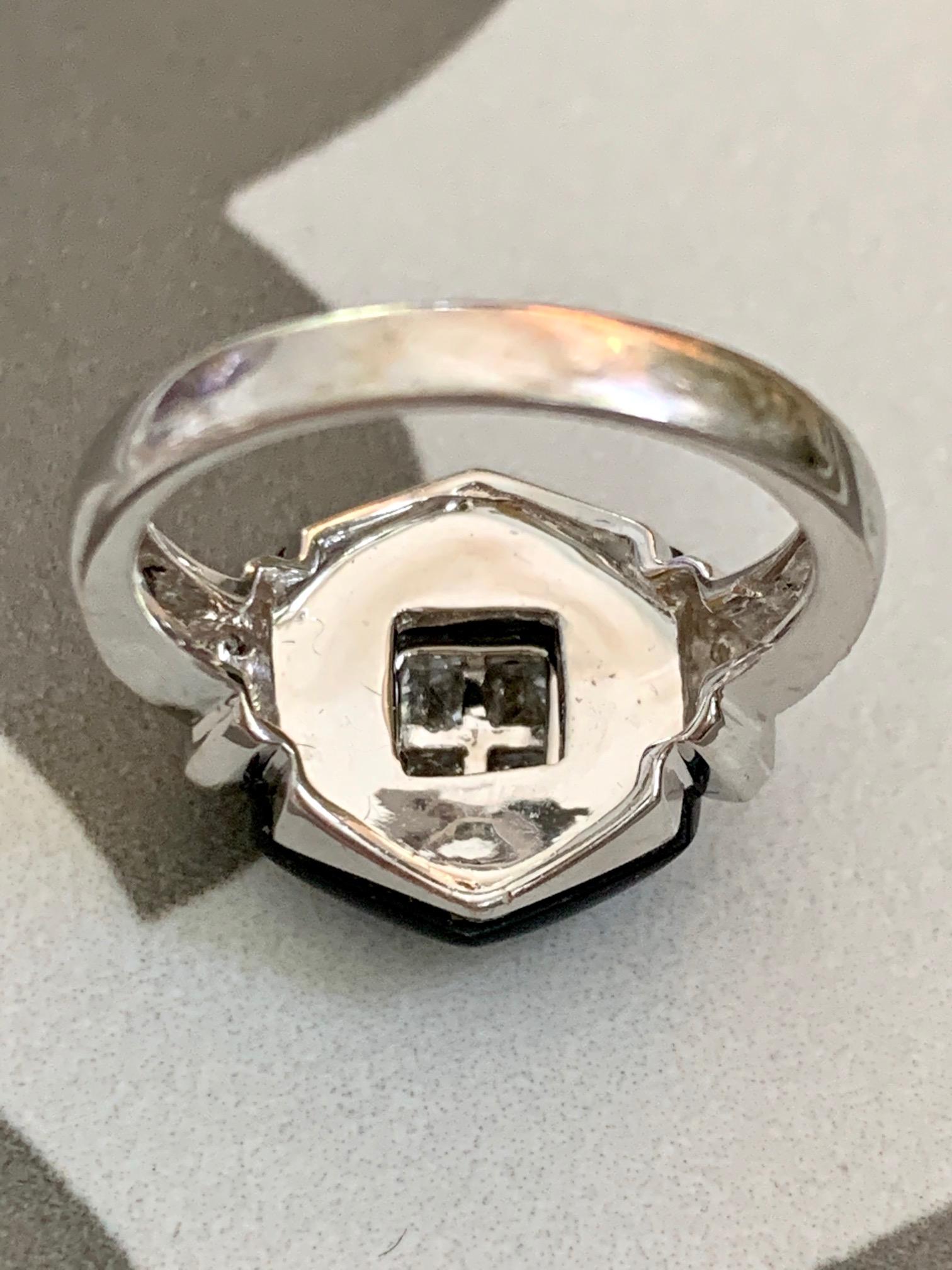 Modern Black Onyx and Diamond 18 Karat White Gold Ring - Size 6 1/2 1