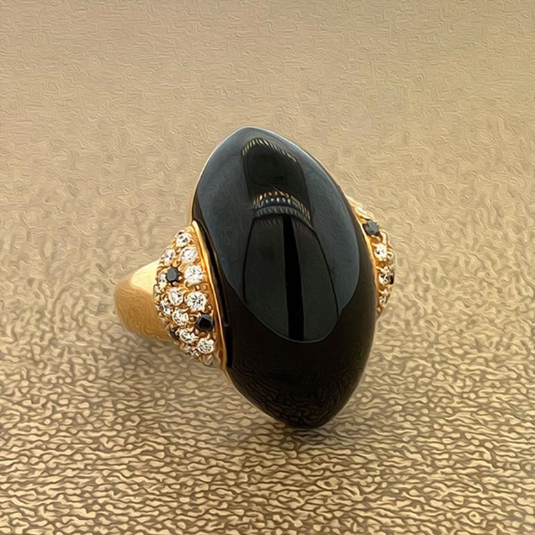 black onyx gold ring with diamond
