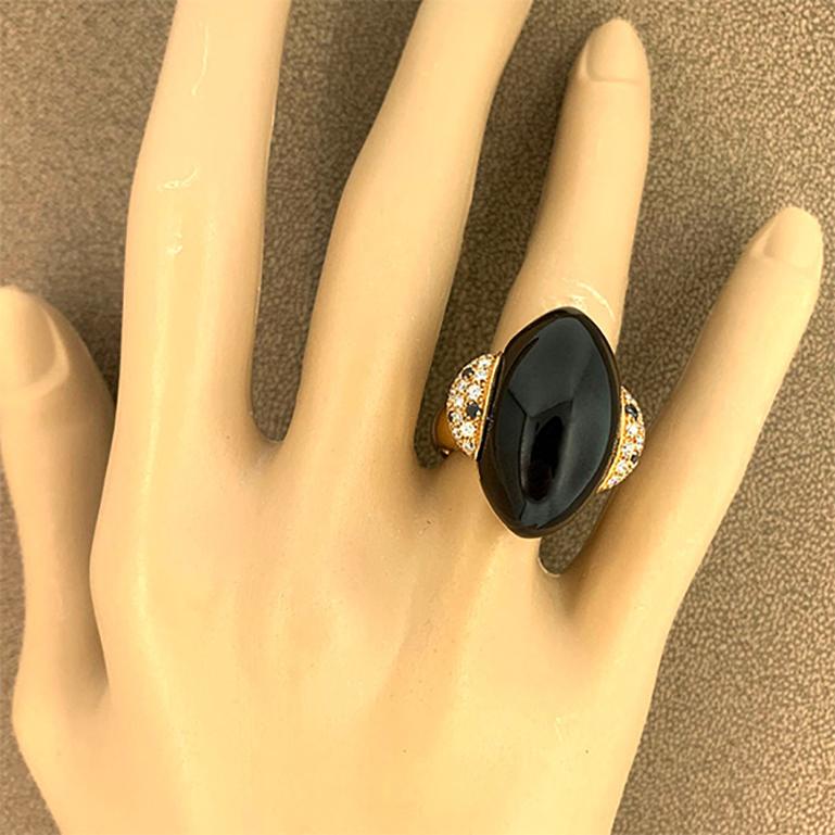 Oval Cut Modern Black Onyx Diamond Gold Ring For Sale