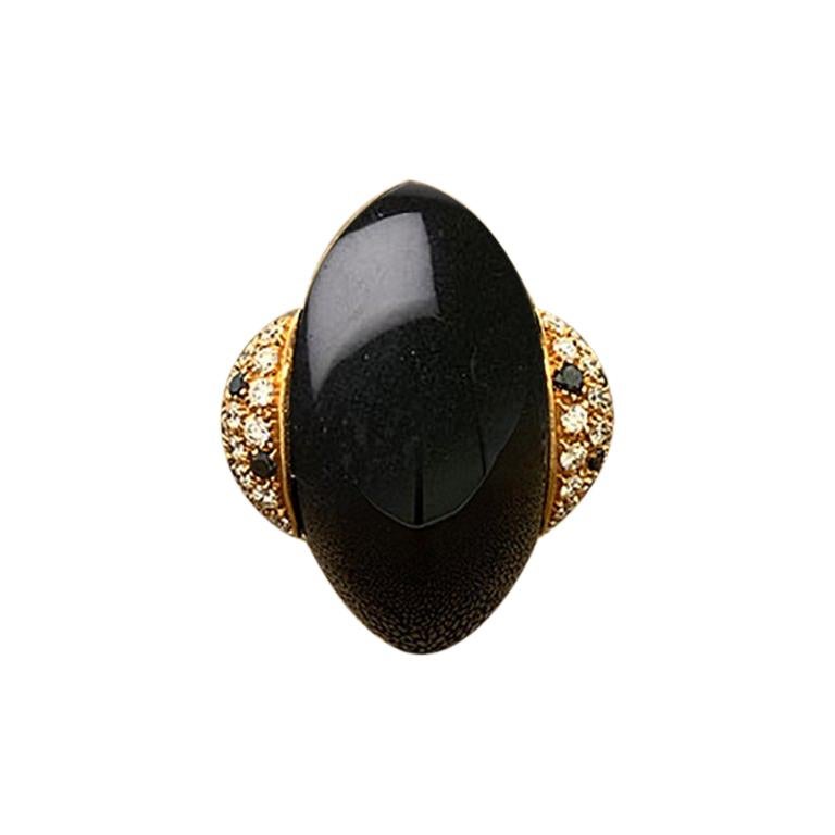 Modern Black Onyx Diamond Gold Ring For Sale