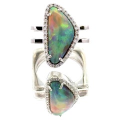 Moderner Schwarzer Opal Diamant 18 Karat Weißgold Contemporary Two Row Band Ring