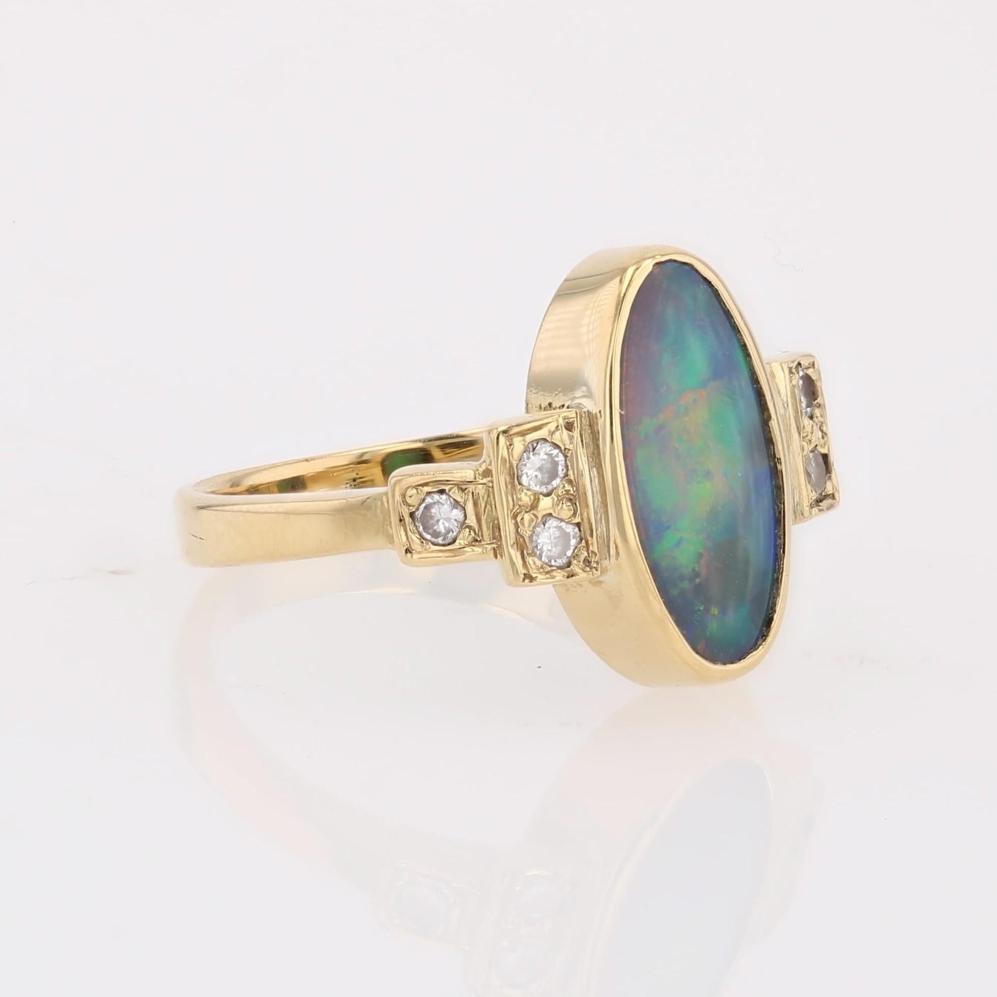 Modern Black Opal Diamonds 18 Karat Yellow Gold Geometric Ring For Sale 6