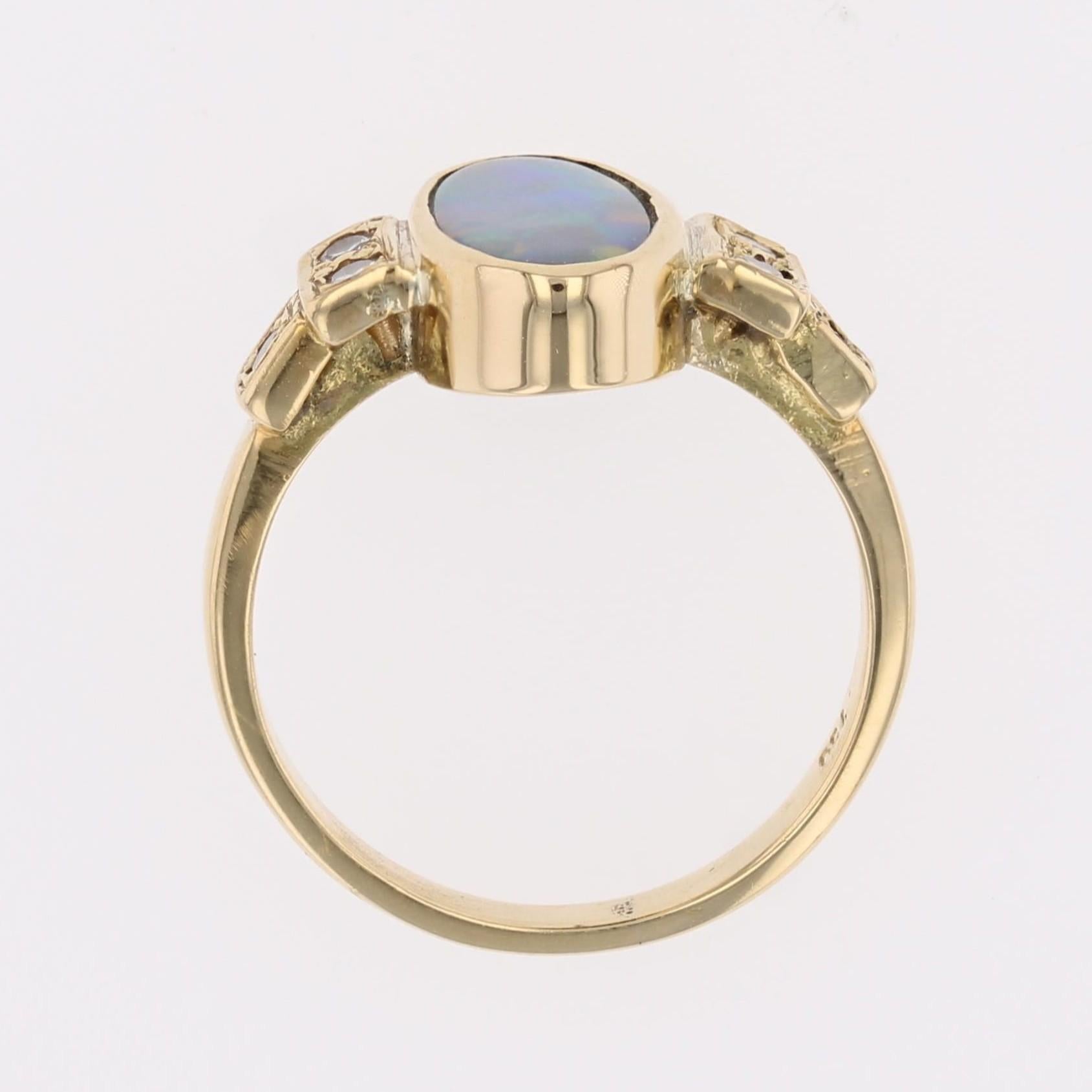Modern Black Opal Diamonds 18 Karat Yellow Gold Geometric Ring For Sale 9