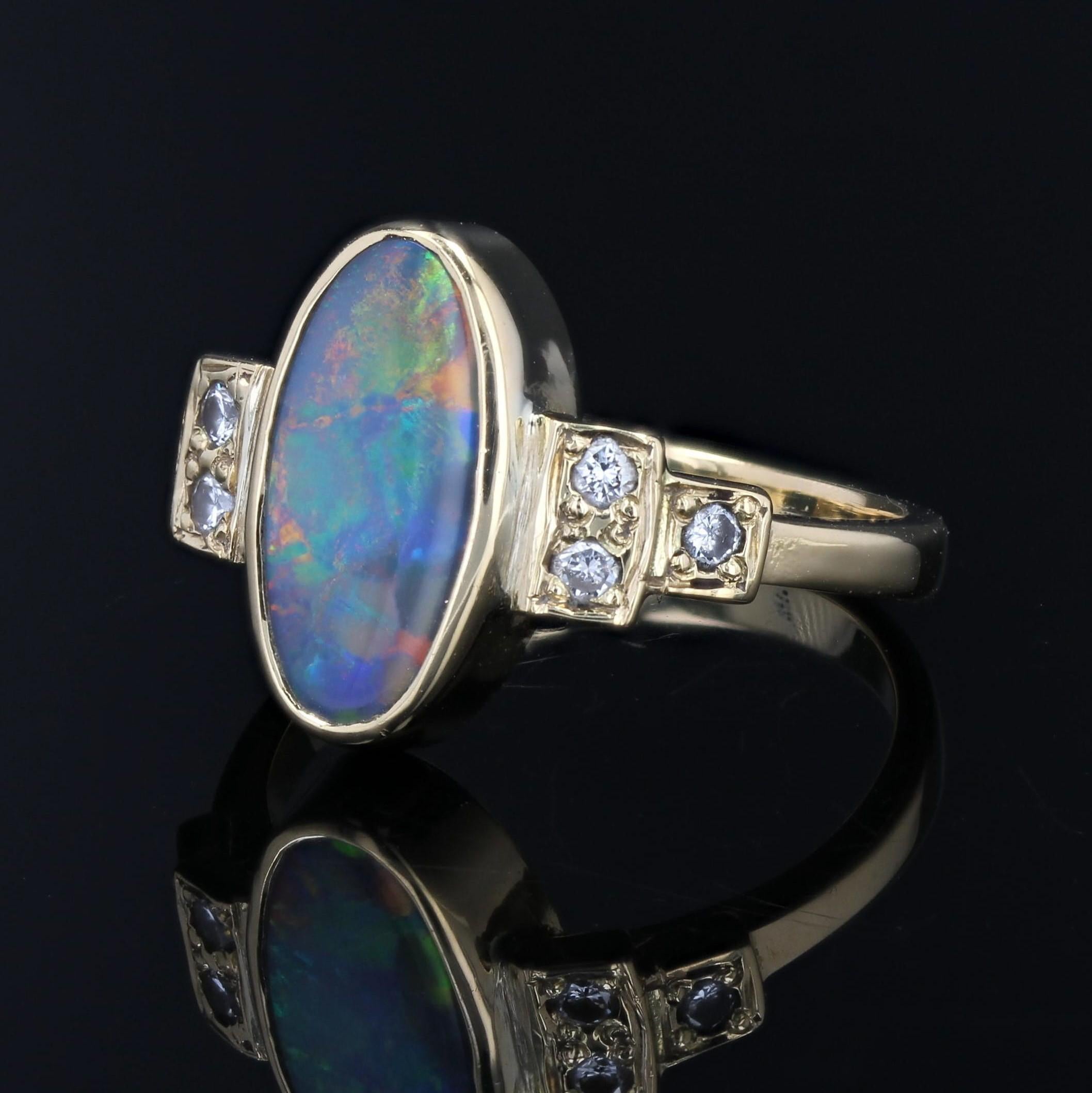 Modern Black Opal Diamonds 18 Karat Yellow Gold Geometric Ring For Sale 2