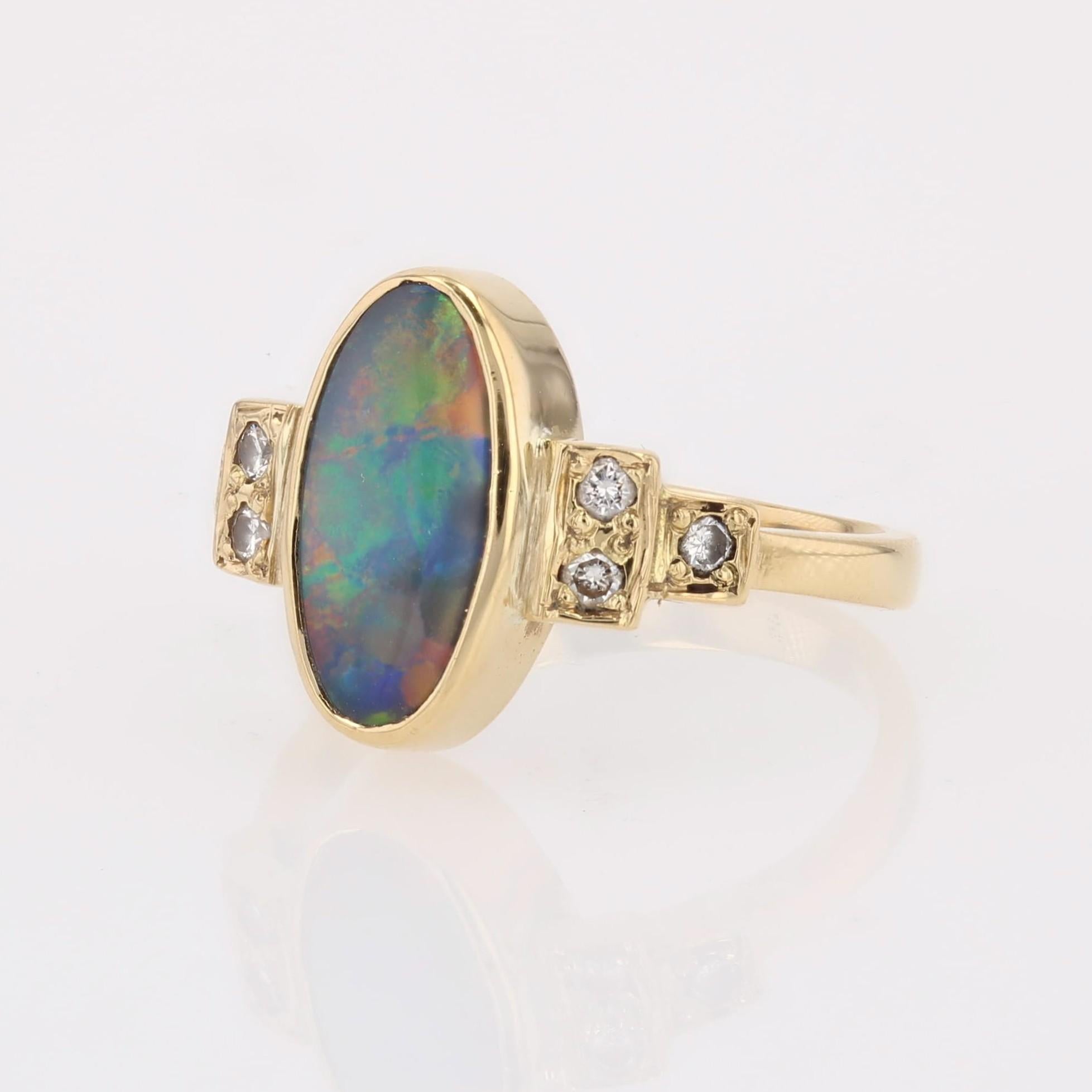 Modern Black Opal Diamonds 18 Karat Yellow Gold Geometric Ring For Sale 3