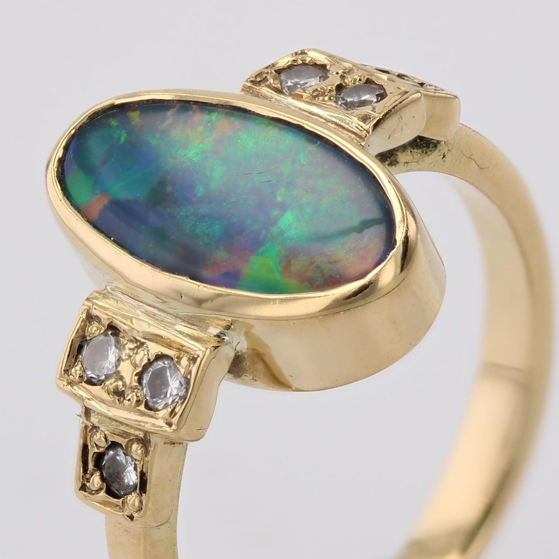 Modern Black Opal Diamonds 18 Karat Yellow Gold Geometric Ring For Sale 4