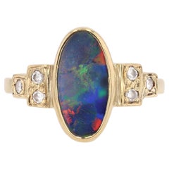 Modern Black Opal Diamonds 18 Karat Yellow Gold Geometric Ring