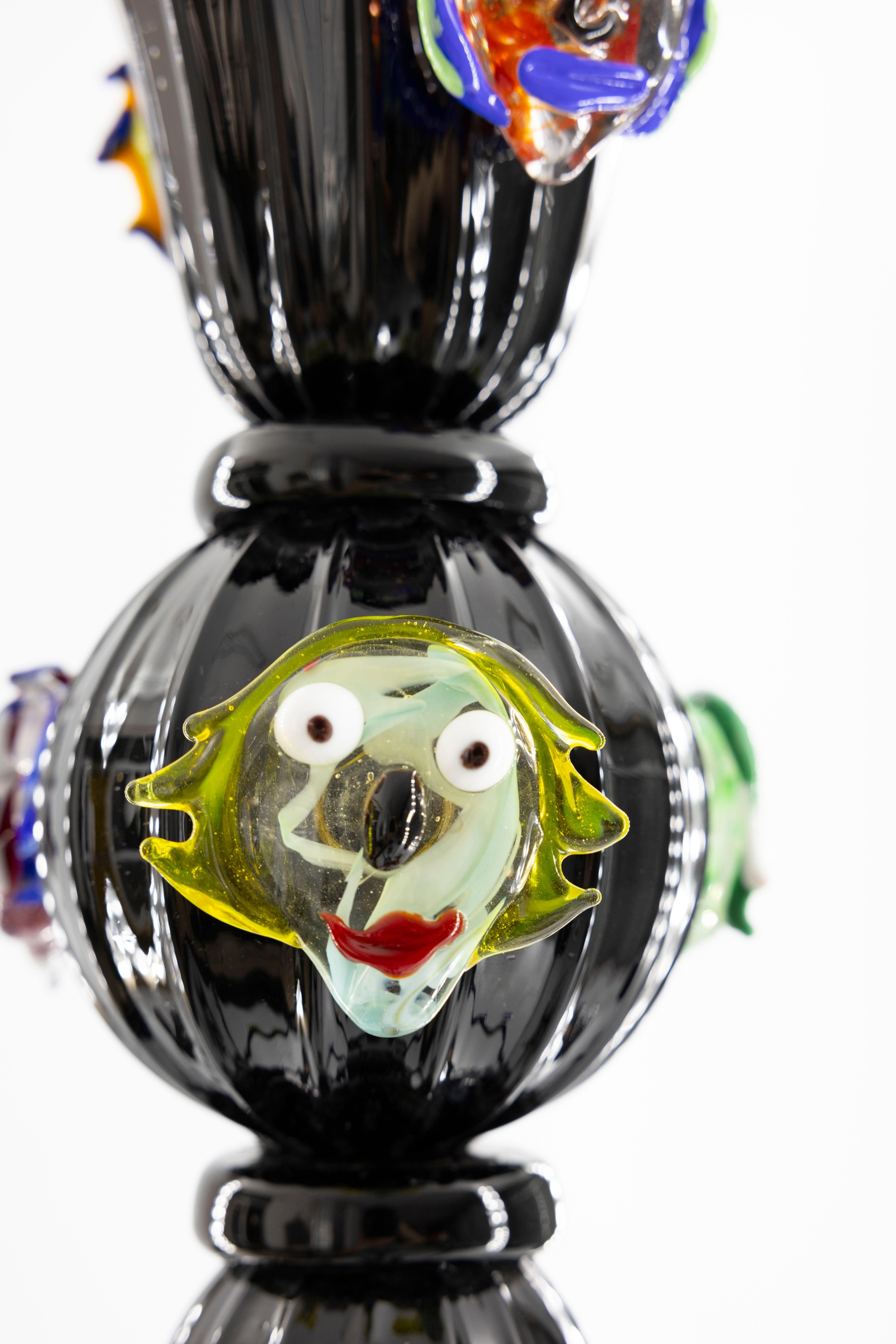 Modernes schwarzes Kronleuchterpaar Picasso-Skulptur aus geblasenem Murano-Glas, Italien im Angebot 6