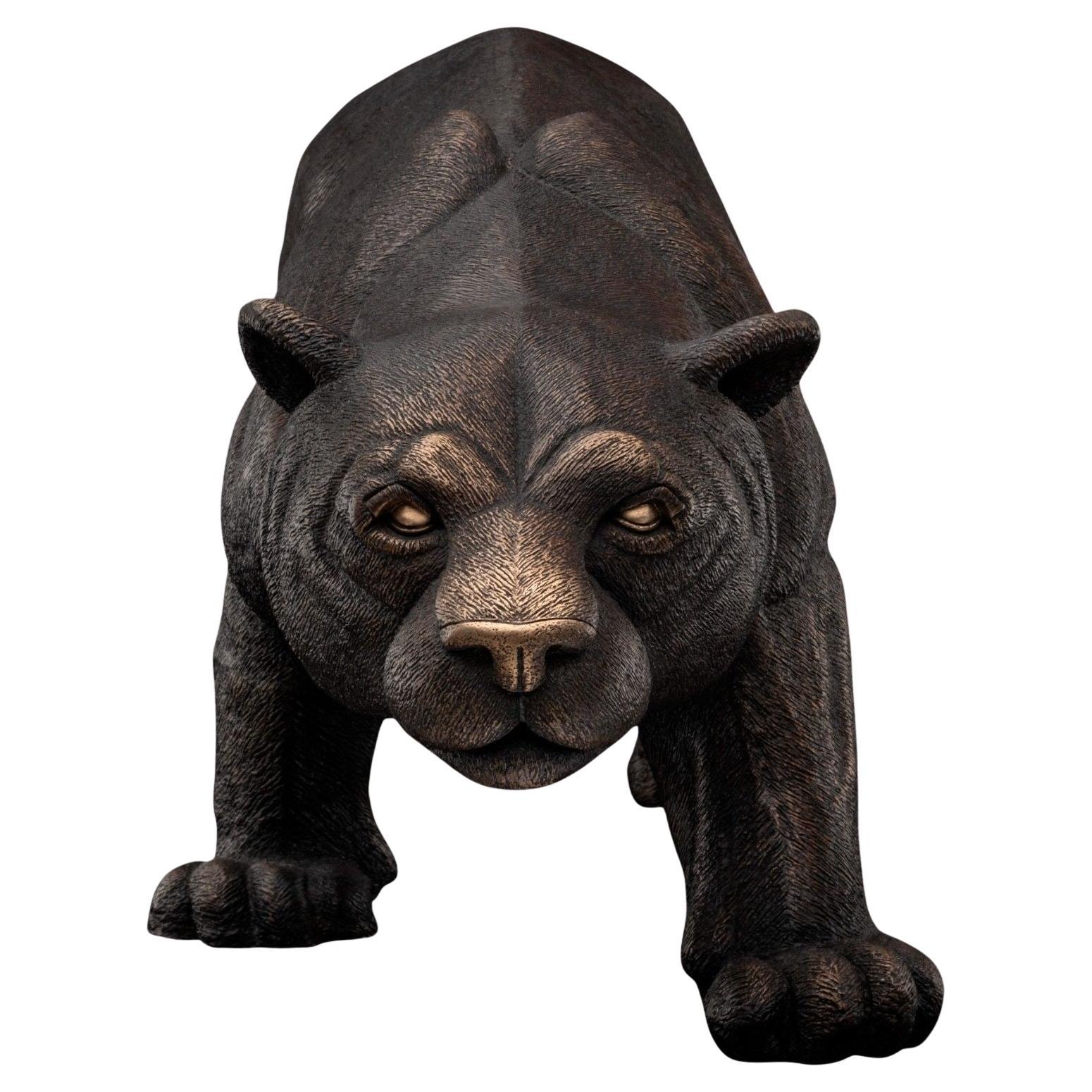 Modern Black Panther Sculpture, Hot Cast Bronze, American, 21st C.