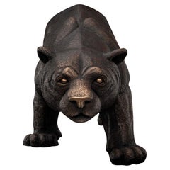 Moderne Schwarzer Panther-Skulptur, Bronze heißgegossen, amerikanisch, 21.