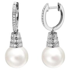 Modern Black  Pearl Diamond White Gold Drop Earrings For Her