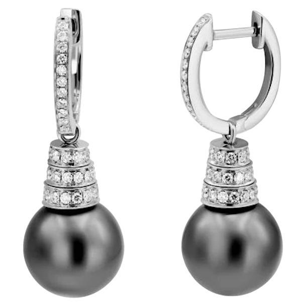 Modern Black  Pearl Diamond White Gold Drop Earrings For Her