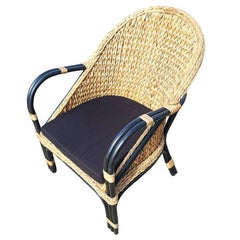 Modern Black Rattan Armchair Dining Chair w/ Wicker Seat, 2 Available