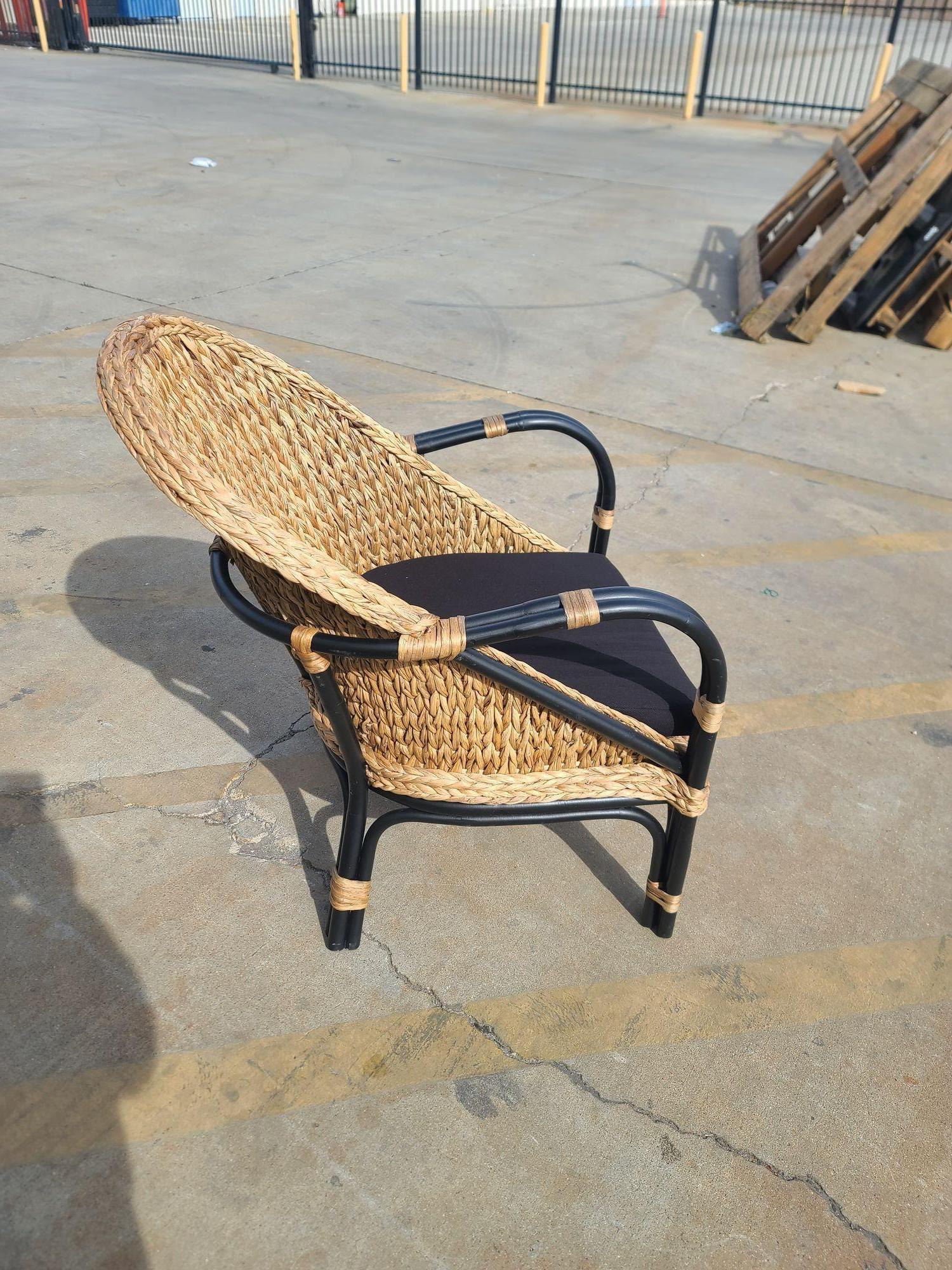 American Modern Black Rattan Armchair dining chair w/ Wicker Seat