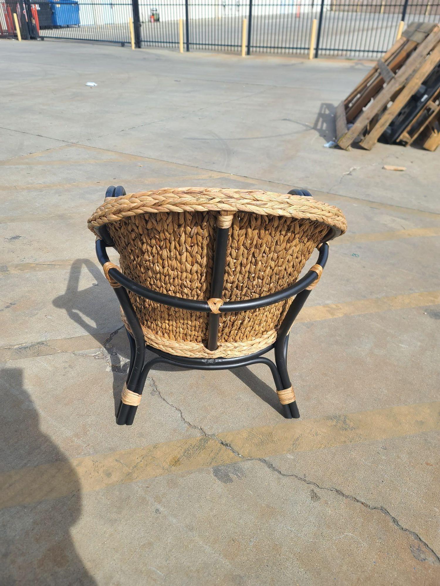 Modern Black Rattan Armchair dining chair w/ Wicker Seat In Excellent Condition In Van Nuys, CA