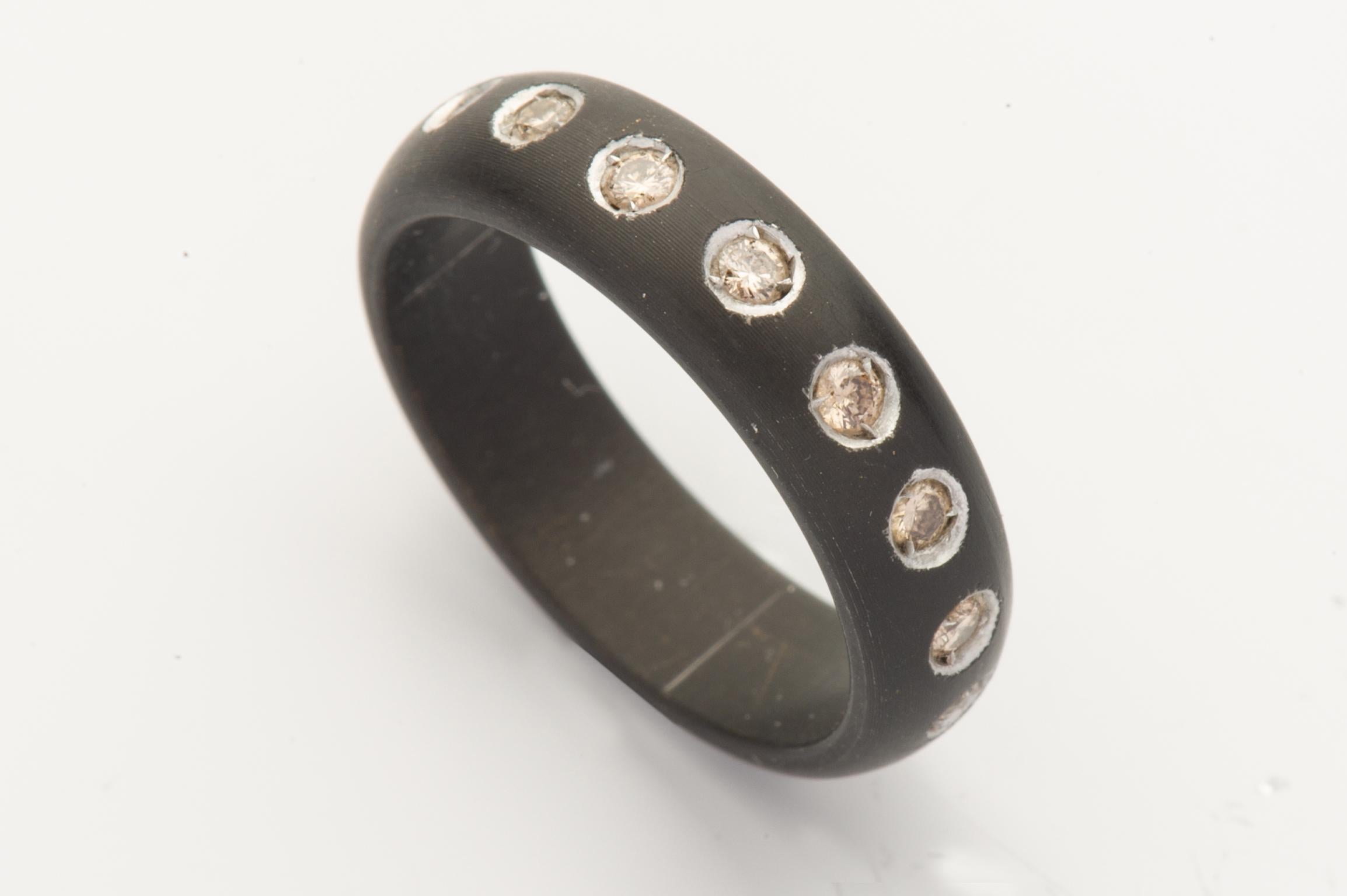 Hand-Carved Modern Black Ring with Glitters For Sale