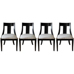 Modern Black Splat-Back Dining Chairs, Set of Four