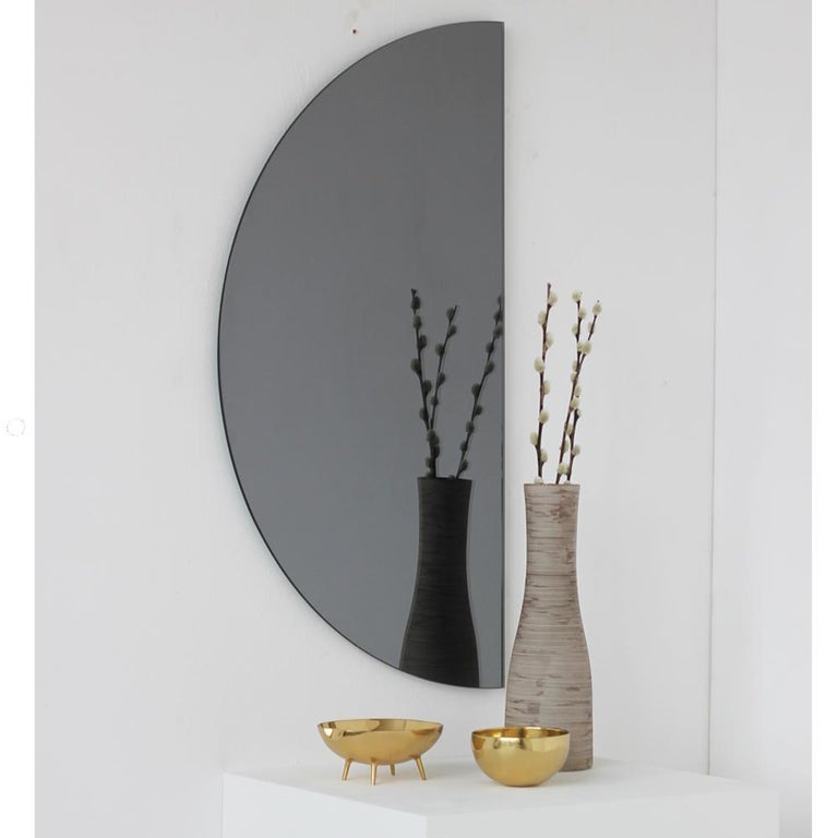 Modern Black Tinted Mirror Orbis Half Circular Shaped Small Wall Mirror