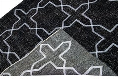Moderner moderner schwarzer türkischer handgefertigter Galerieteppich aus Wolle mit geometrischem Muster