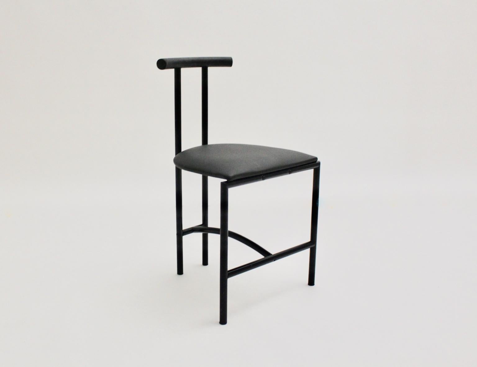 Late 20th Century Modern Black Vintage Metal Faux Leather Tokyo Chair by Rodney Kinsman, 1985, UK For Sale