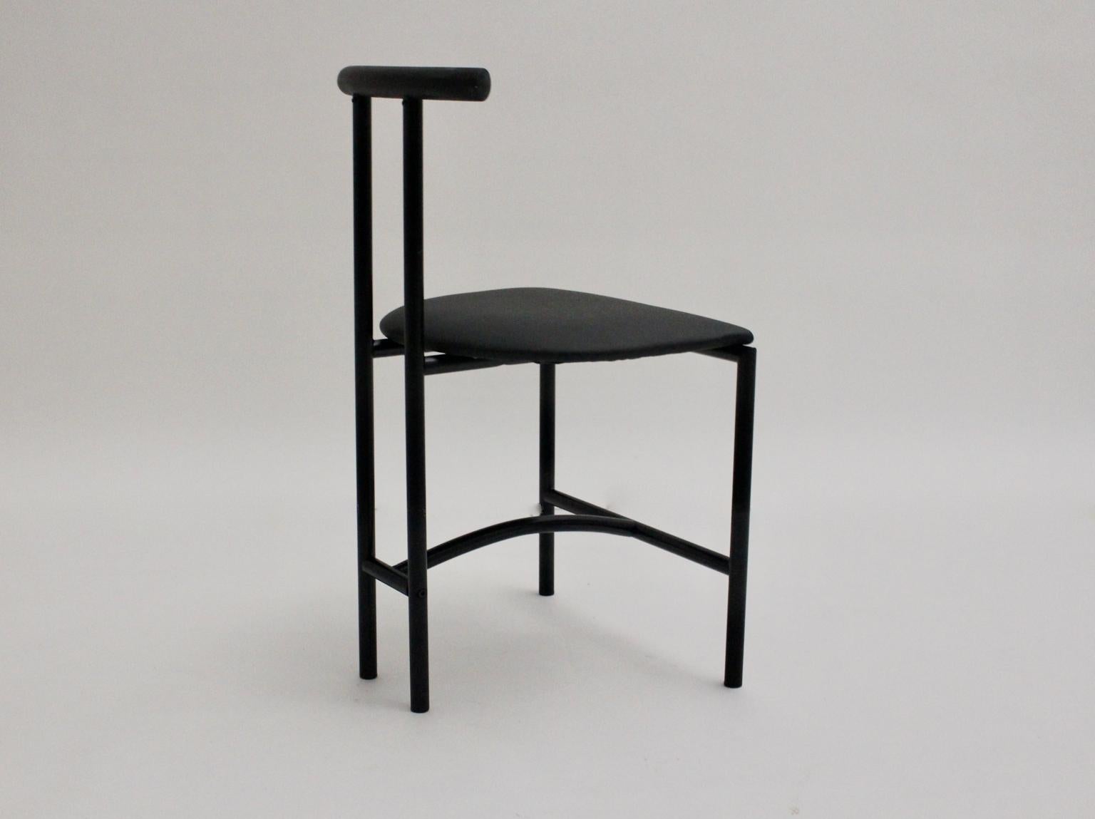 Modern Black Vintage Metal Faux Leather Tokyo Chair by Rodney Kinsman, 1985, UK For Sale 1