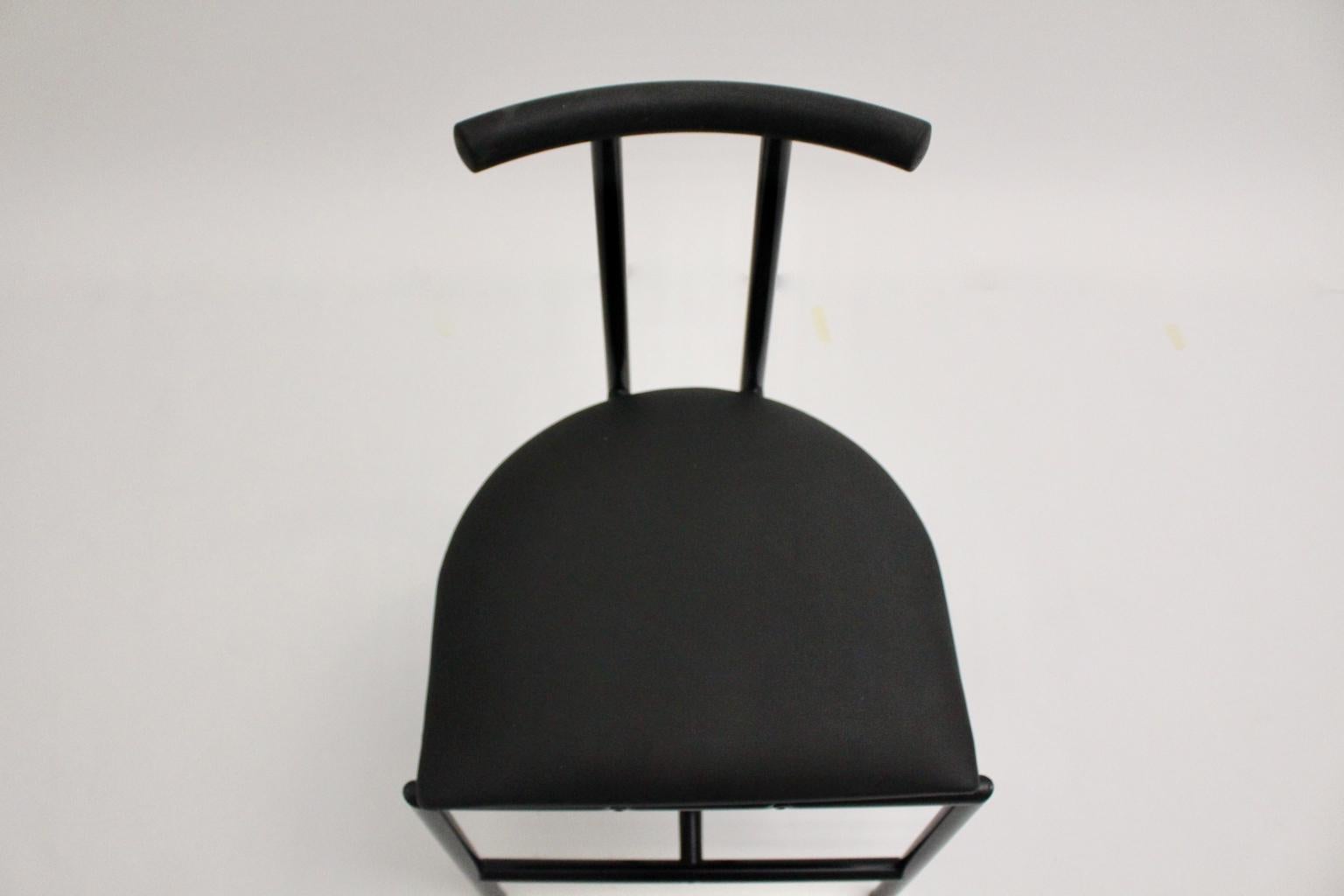 Modern Black Vintage Metal Faux Leather Tokyo Chair by Rodney Kinsman, 1985, UK For Sale 3