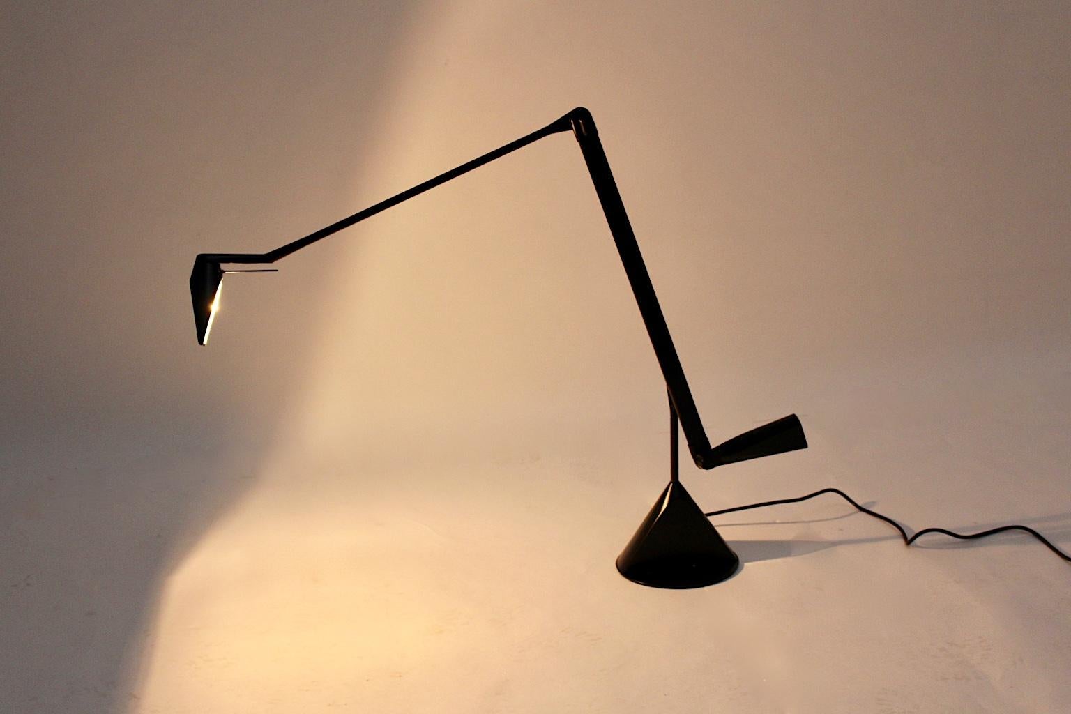 Lacquered Modern Black Vintage Table Lamp Zelig by Walter Monici for Lumina, 1980s, Italy For Sale