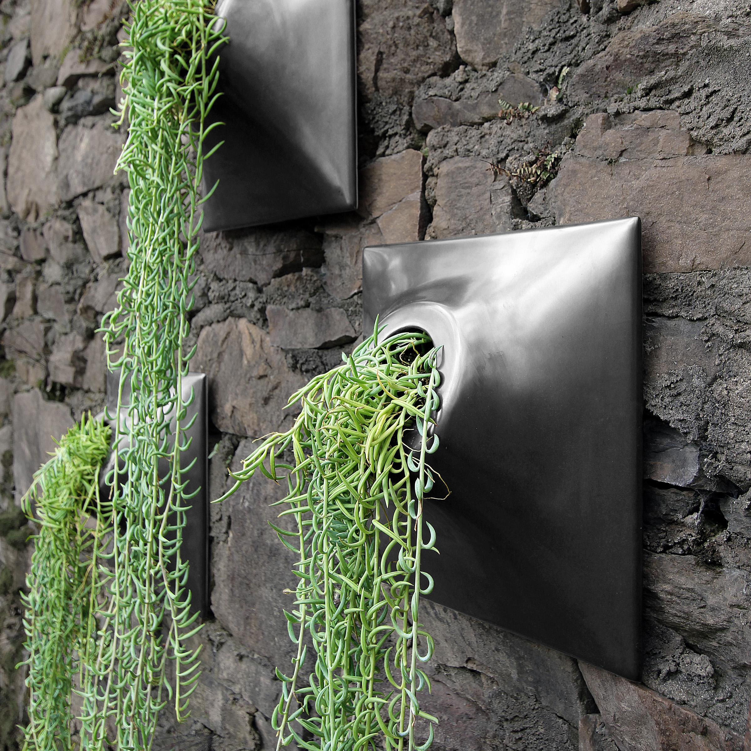 Modern Black Wall Planter, Plant Wall Sculpture, Living Decor, Node 15