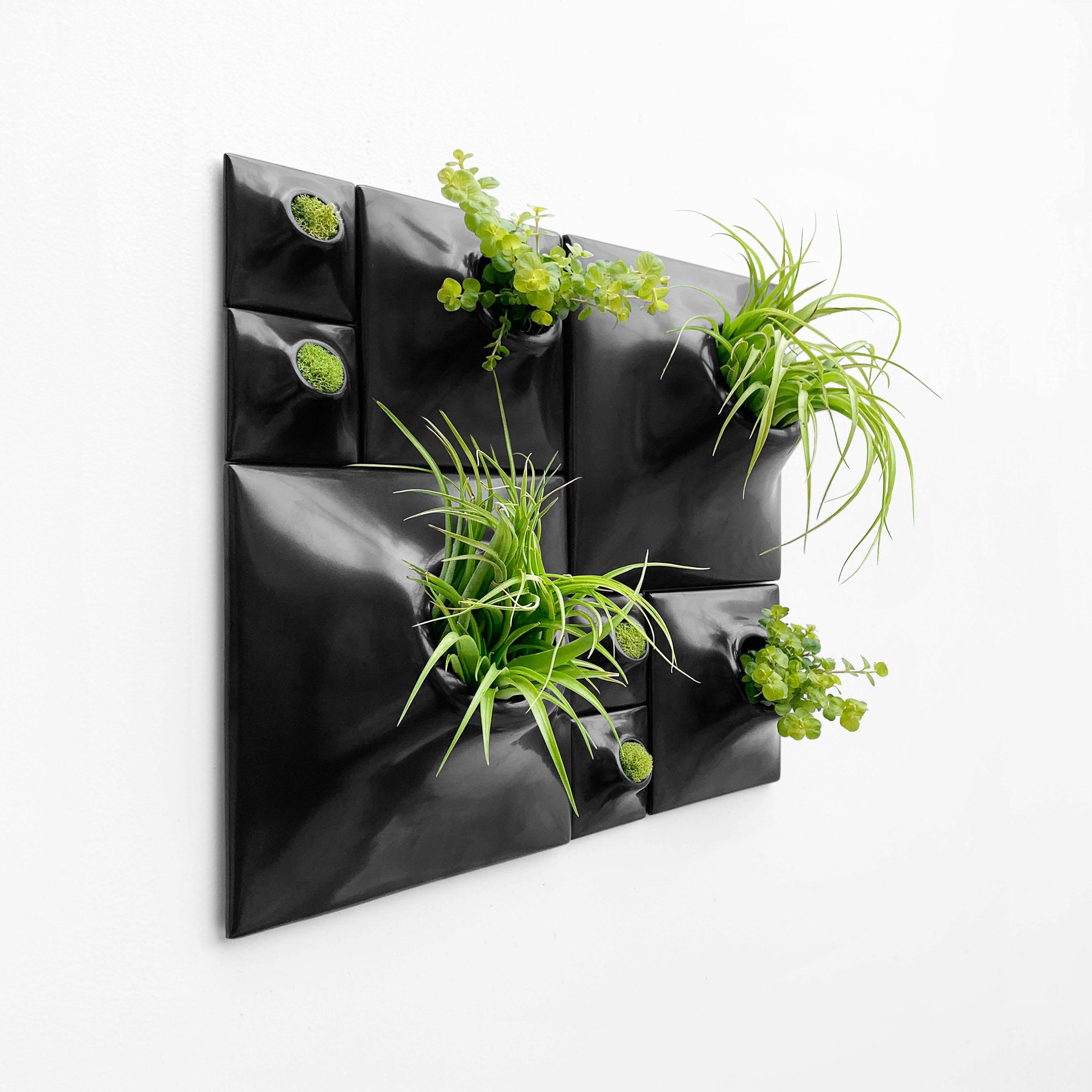 American Modern Black Wall Planter Set, Greenwall Sculpture, Living Wall Decor, Node BS2 For Sale