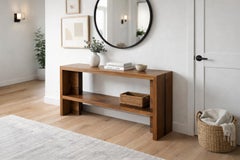 Black Walnut Console Table with Shelf, Minimalist Solid Wood Sofa Table
