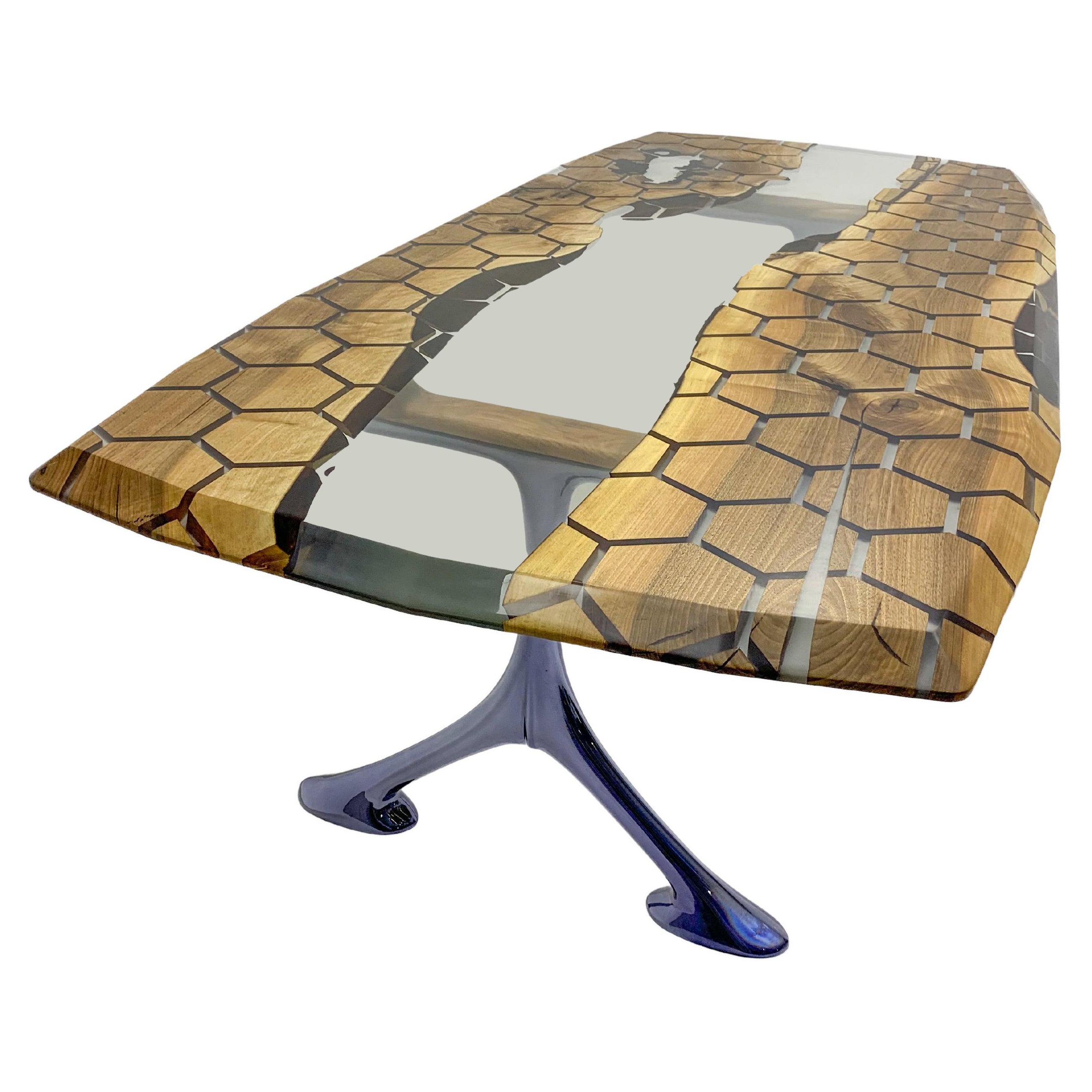 Modern Black Walnut Wood and Resin River Dining Table, New & Custom