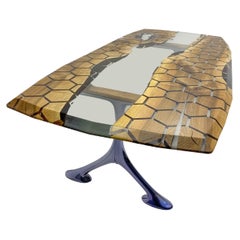 Modern Black Walnut Wood and Resin River Dining Table, New & Custom