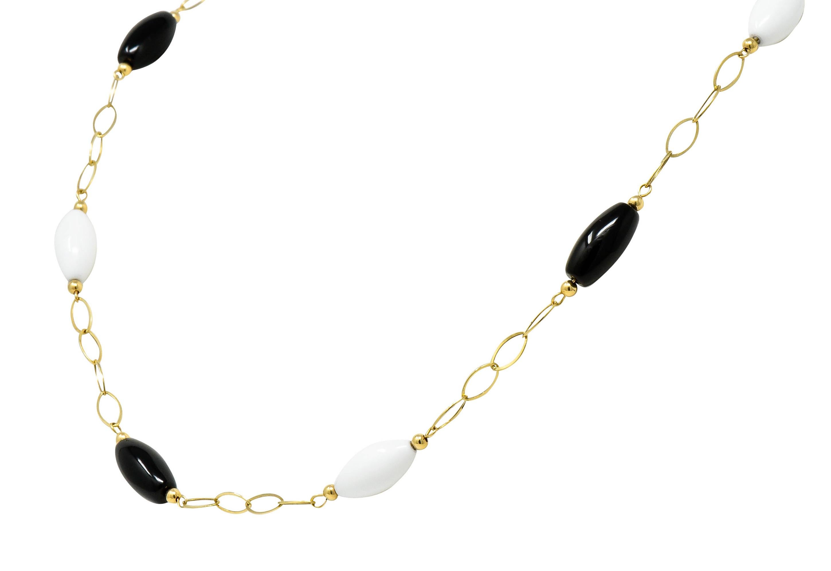 Contemporary Modern Black and White Agate 14 Karat Gold Station Necklace