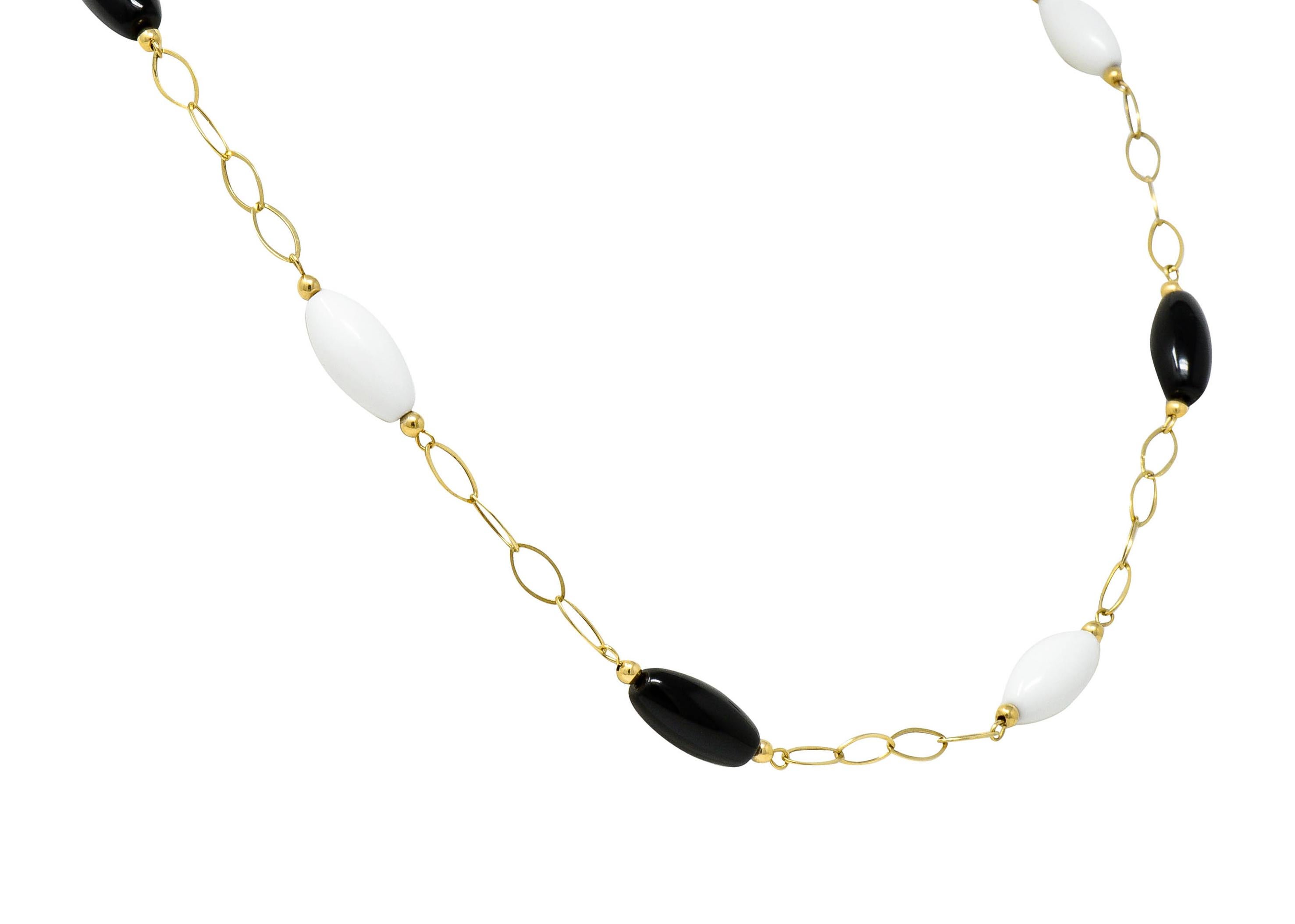 Bead Modern Black and White Agate 14 Karat Gold Station Necklace