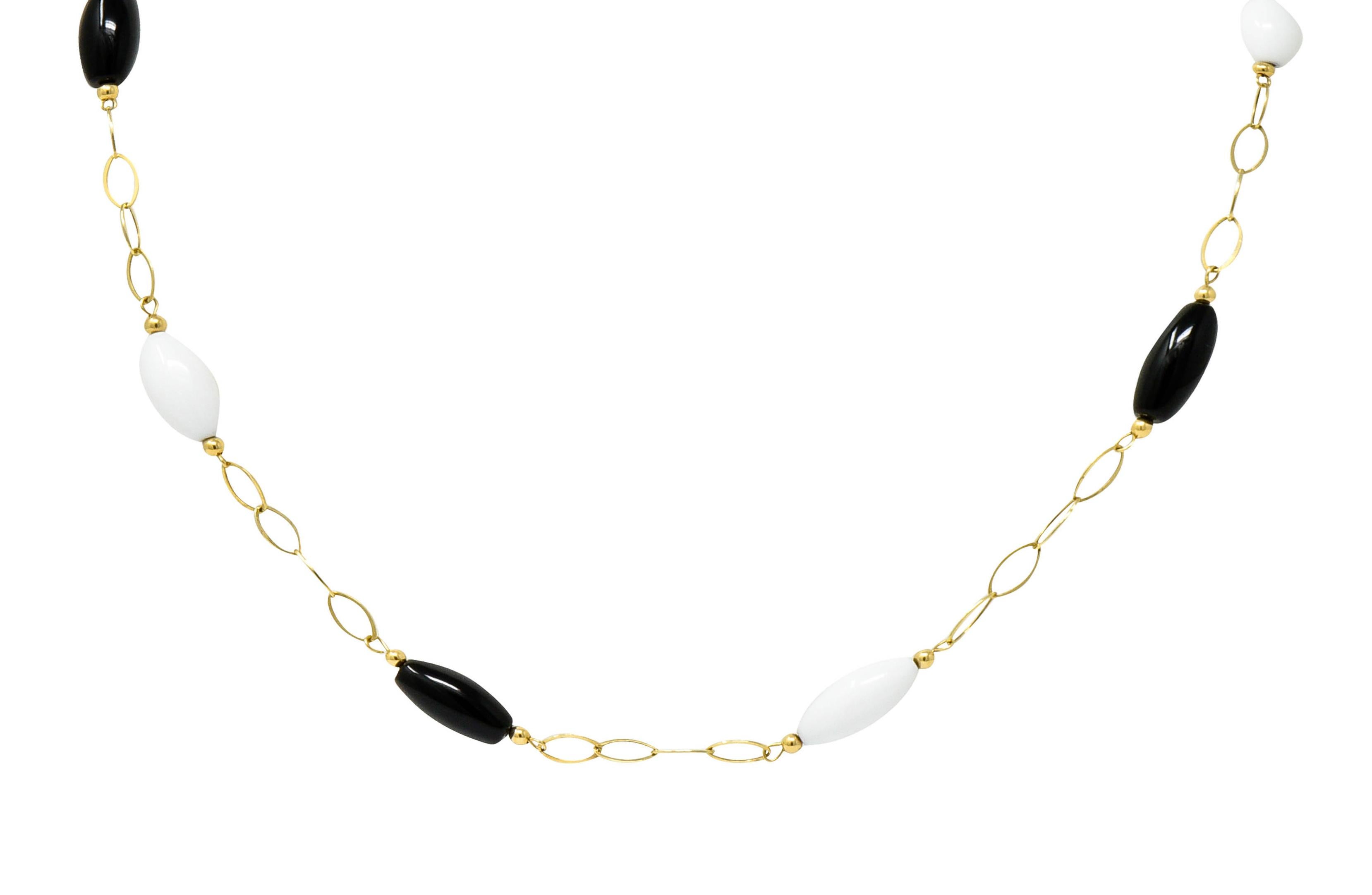 Modern Black and White Agate 14 Karat Gold Station Necklace 3