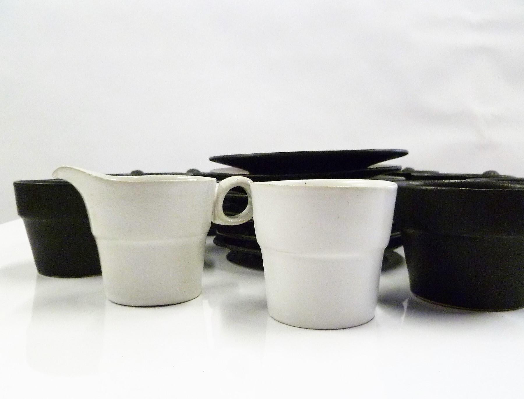 Mid-Century Modern Modern Black White Coffee Set Bennington Potteries of Vermont David Gil 1960s