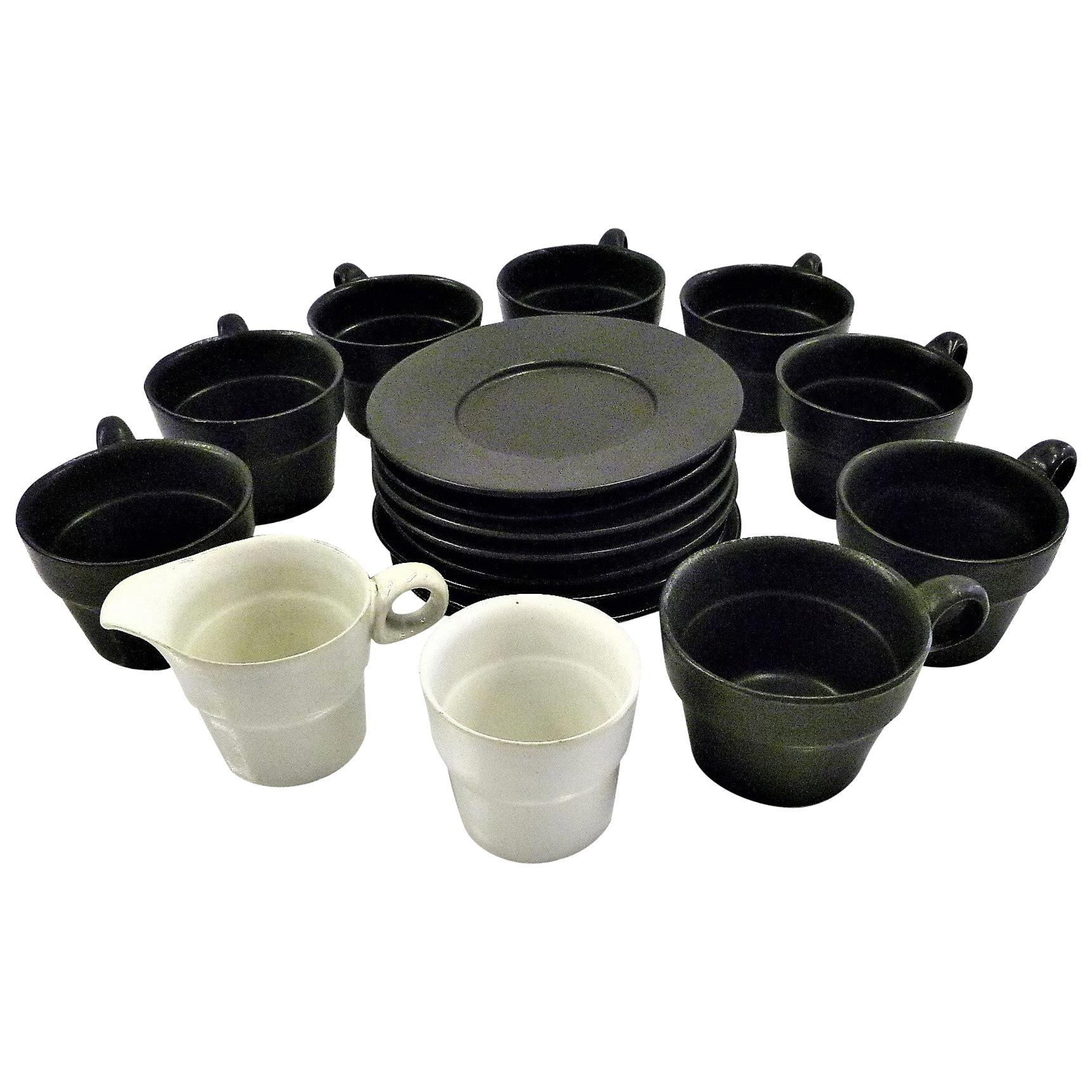 Modern Black White Coffee Set Bennington Potteries of Vermont David Gil 1960s