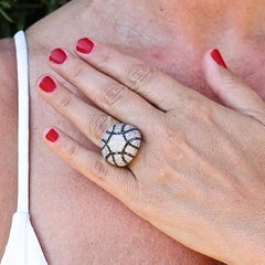 Modern Black and White Diamond Gold Cocktail Ring