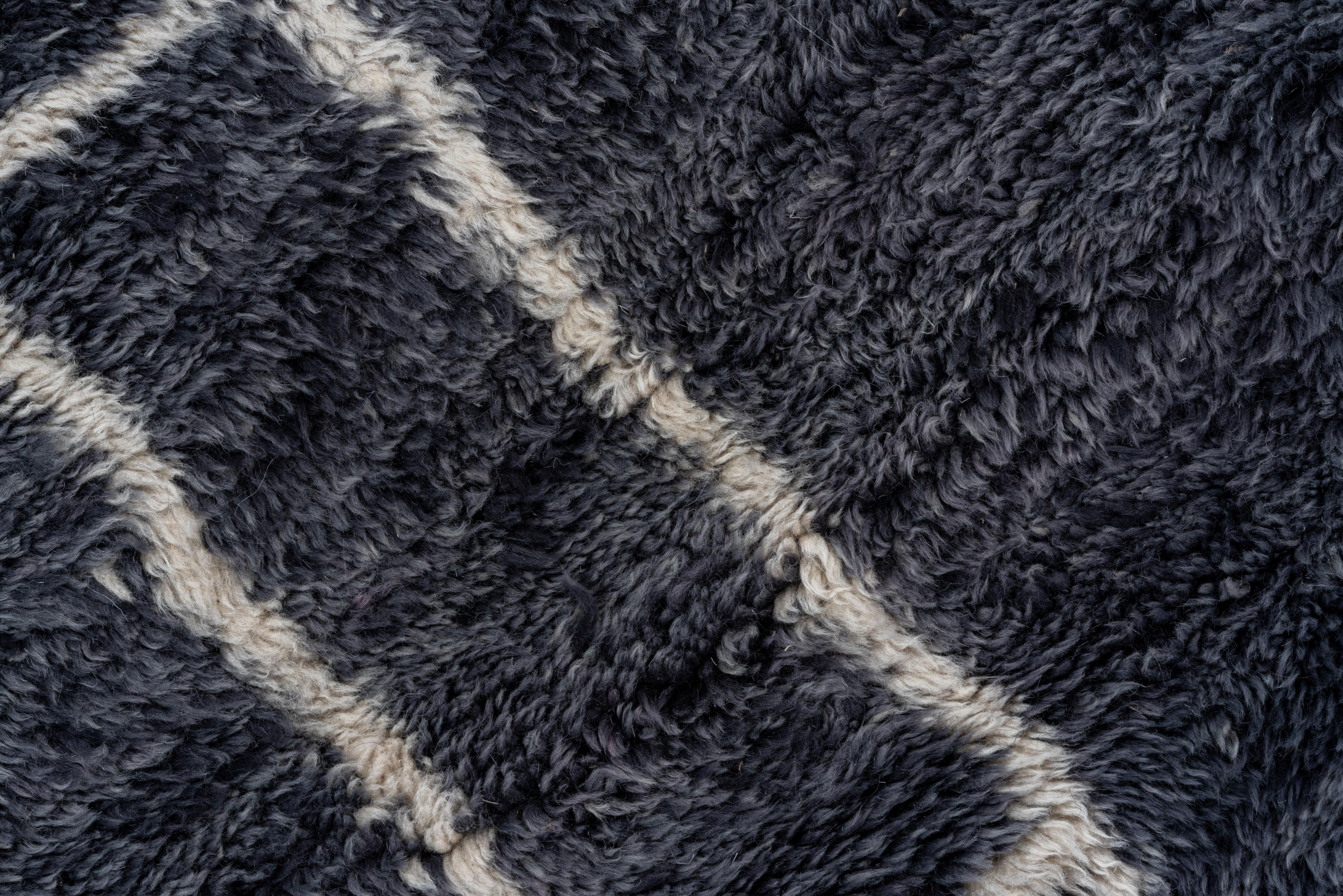 Wool Modern Black and White Large Moroccan Rug