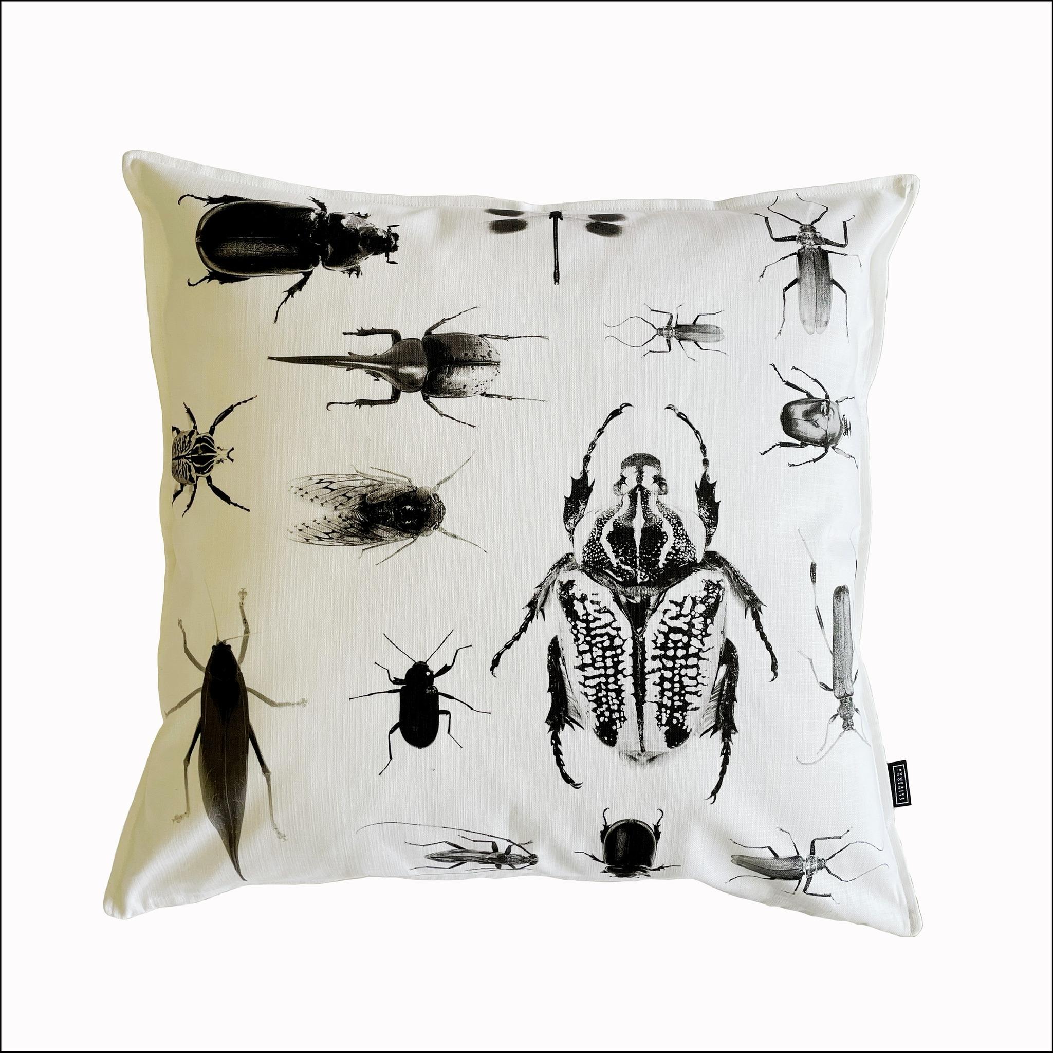 Modern Black/White Monochromatic Insect Image Cotton Pillow Made in South Africa In New Condition In Scottsdale, AZ